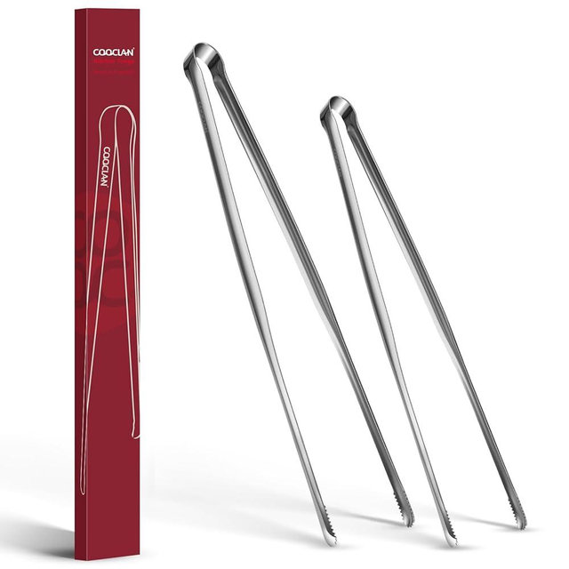 Precision Serrated Non-Slip Tips Cooking Tongs 2 Set (9.5" & 11.5"), One-Piece 18/8 Stainless Steel Metal Tongs, Easily Control Kitchen Tweezer, Multi-Purpose Korean Tong