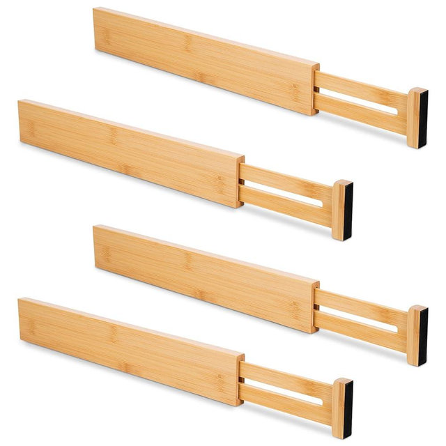 Bambition Bamboo Drawer Dividers 4 Pack, 16.4"-21.5" Expandable Drawer Organizer Separators for Kitchen, Bedroom, Dresser
