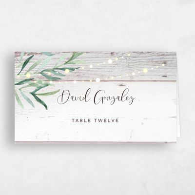 Light Wood, White Wedding Place Card - Saranac