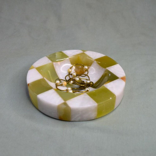 Checkered Onyx Catchall - Jewelry Dish Stone Soap Dish Coffee Table Decor Hand-carved Stone Bowl Candle Holder | Valentine Gift For Her