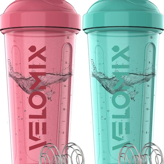 VELOMIX -2 Pack- 28 oz Protein Shaker Bottles for Protein Mixes - 2x Wire Whisk | Leak Proof Shaker Cups for Protein Shakes | Protein Shaker Bottle Pack | Shakers for Protein Shakes-Pink&Turquise