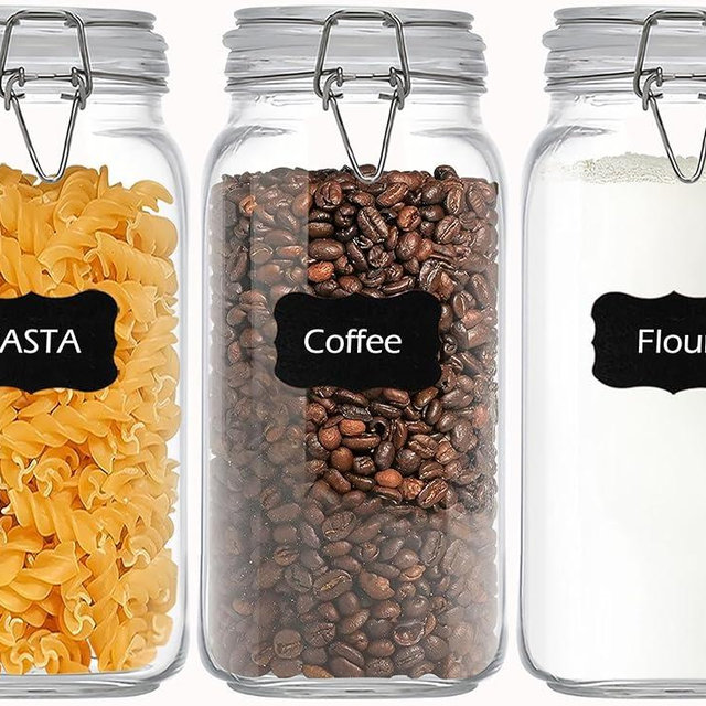 VIEWELLD 78oz Square Glass Food Storage Jars Storage Container with Clear Preserving Seal Wire Clip Fastening for Kitchen Canning Flour, Cereal, Pasta, Sugar, Beans