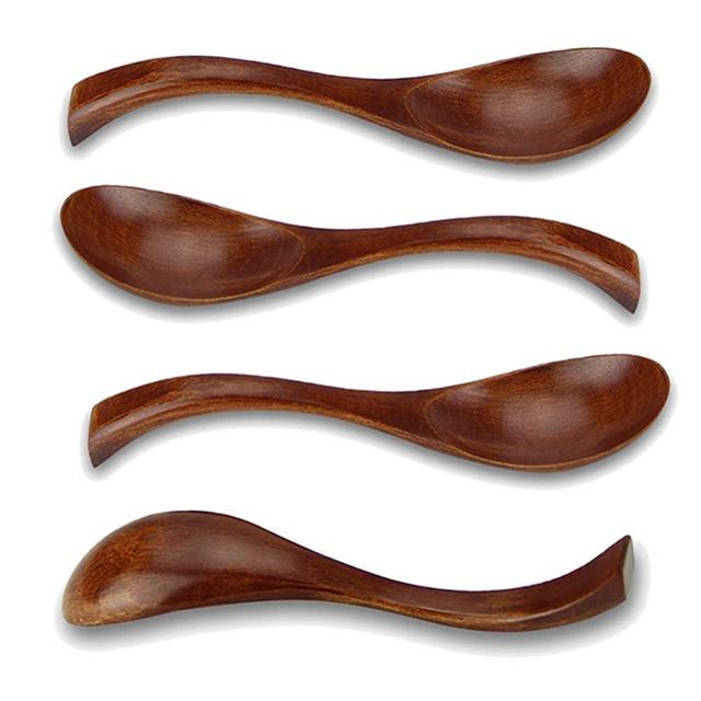 AOOSY Soup Spoons, Wooden Spoons, 4 Pieces Japanese Style Eco Friendly LightWeight Table Spoon Kitchen Utensil for Adults and Kids