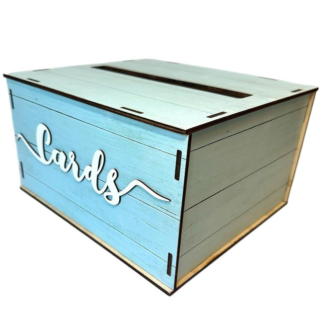 QualityVibe Wooden Wedding Card Box for Reception money Envelopes,Bridal & baby Showers, Graduations or engagements (Rustic Blue)