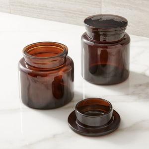 Amber Apothecary Glass Bath Accessories- Set of 2 - Small and Large Canisters