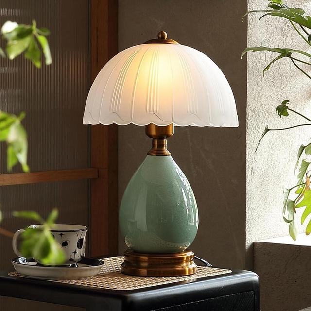 Glivpny 16" Ceramic Bedroom Lamp for Nightstand,Bedside Vintage Lamps for Living Room,Modern Desk Lamp for Farmhouse,End Table Lamps for Living Room Bedroom (LD001)