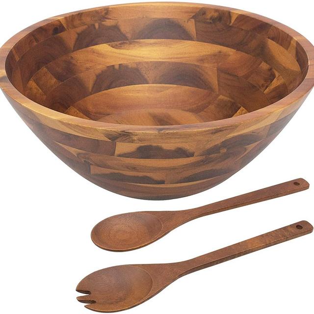 AIDEA Salad Bowls, Wooden Salad Bowls with Salad Spoon and Fork 12.5"