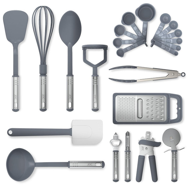 23 Nylon Kitchen Utensils & Stainless Steel Cooking Utensils Set Grey - Lux Decor Collection