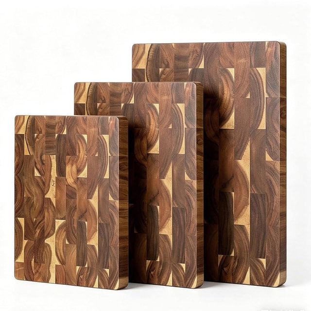 3 Pack Acacia End-Grain Cutting Board Set, End Grain Wooden Chopping Board, Heavy Duty Non Toxic Slip for Kitchen Prep & Charcuterie Serving, Extra Large Butcher Block Best House Warming Gift
