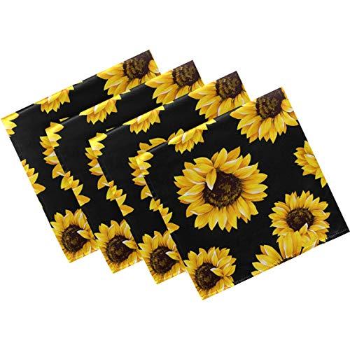 Naanle Sunflower Cloth Napkins Dinner Table Napkins Set of 4, Floral Flower Solid Washable Reusable Polyester Napkins with Hemmed Edges for Home Holiday Party Wedding Oversized 20 x 20 in