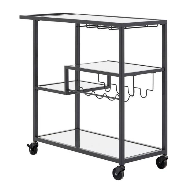 Estelle Step Tier Metal and Glass Bar Cart Black - Inspire Q