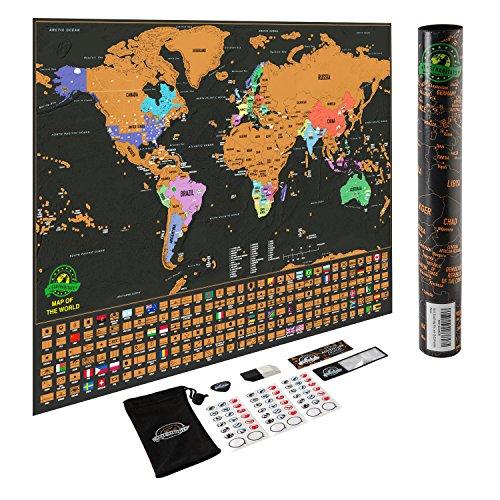 Scratch Off Map of The World – Deluxe Travel Map with US States and Country Flags, Full Accessories Set, Most Vibrant Colors, Tracks Where You Have Been, Perfect Gift for Travelers, by Earthabitats