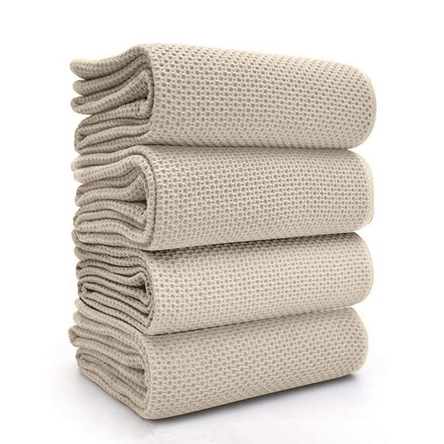 BALCONY & FALCON Waffle Weave Dish Towel Kitchen Towel Hand Dish Rags for Household Cooking Cleaning Kerchief,13x28inches,Set of 4 Beige