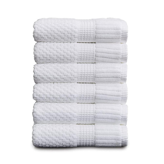 100% Cotton Hand Towel Pack | Super Soft and Absorbent Quick-Dry Hand Towels 16" x 28" |Textured and Durable 600 GSM Cotton | Trinity Collection ( 6 Pack Hand Towel, Bright White)
