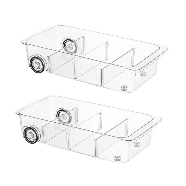 Fridge Organizer with Wheels, 2 Pack Roll Out Refrigerator Drawer Organizer and Storage Clear Design with Dividers, Upgrade Thick Plastic Pantry Storage Bins, Kitchen Organization，LXLXXL