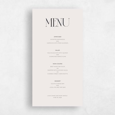 Pale Beige Wedding Menu - Amberley