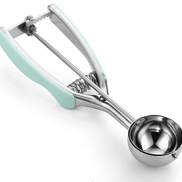 Spring Chef Cookie Scoop, Premium 18/8 Stainless Steel Disher with Soft Grip, Spring Loaded with Trigger Release for Cookie Dough, Melon, Ice Cream, Baking - Medium Size #40, Mint