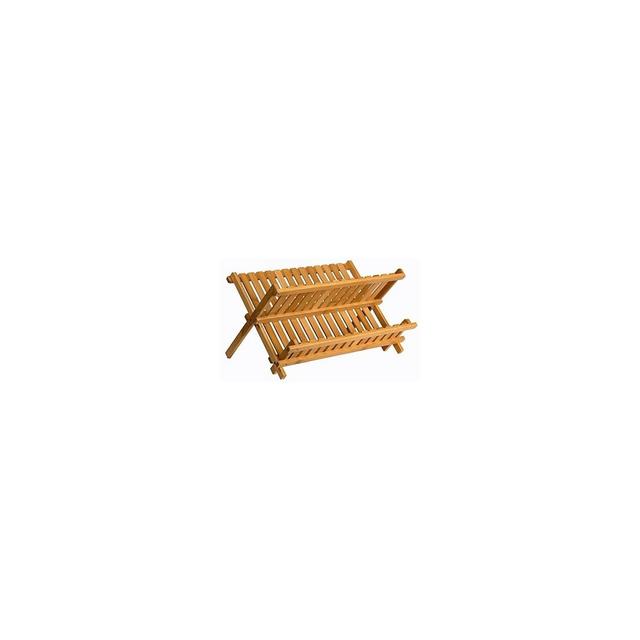 2 Tier Wooden Dish Drainer - Bamboo Drying Rack - Collapsible Compact Plate Rack for Kitchen - Homeitusa