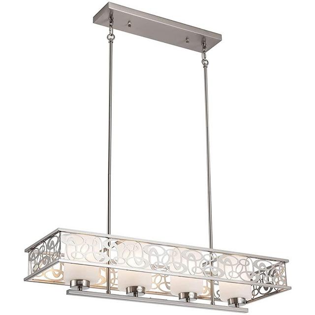 Modern 4-Light Island Lighting, Santin Nickel Chandelier with Frosted Glass Shade for Kitchen Island Dining Room Living Room