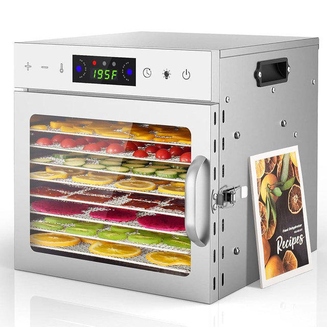 HOPERAN Food Dehydrator, 8 Stainless Steel Trays Dehydrators for Food and Jerky, Herbs, Fruit, Dehydrator Machine with Digital Timer and Temperature Control, Overheat Protection, Recipe Book Included