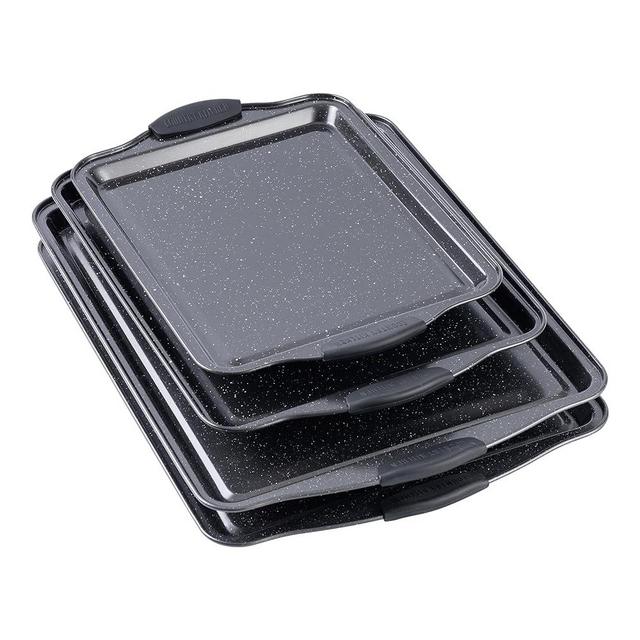 Country Kitchen 4-Piece Nonstick Stackable Baking Sheet Set - PFOA, PFOS, PTFE Free Baking Tray Set w/Non-Stick Coating, 450°F Oven Safe, Cookie Sheet (Black)