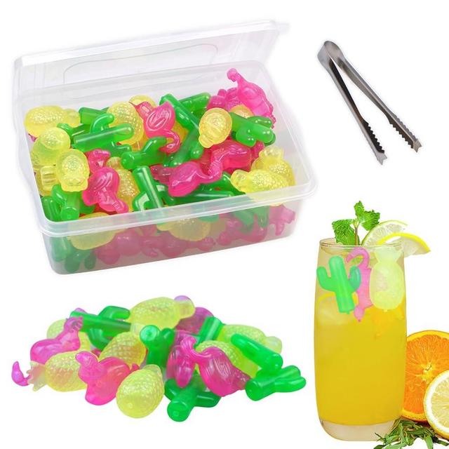BYTTME Reusable Ice Cubes with Lid and Bin, 60 Pack Plastic Cubes for Drinks, BPA Free, Colorful Refreezable Ice for Coolers, Whiskey, Vodka, Coffee, Cocktails, Beer or Wine