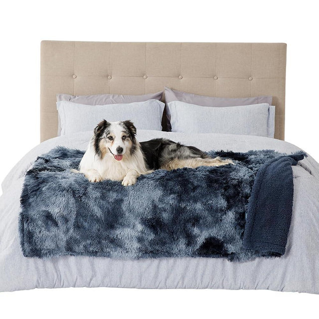 Bedsure Waterproof Dog Blankets for Large Dogs - Calming Cat Blanket for Couch Protector Washable, Long Faux Fur Pet Throw Blanket for Puppy, Reversible Furniture Protection, 50"x60", Tie-dye Navy