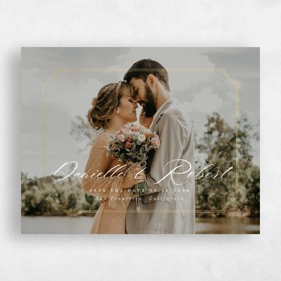 White Simple Wedding Save the Date - Visby Landscape Foil