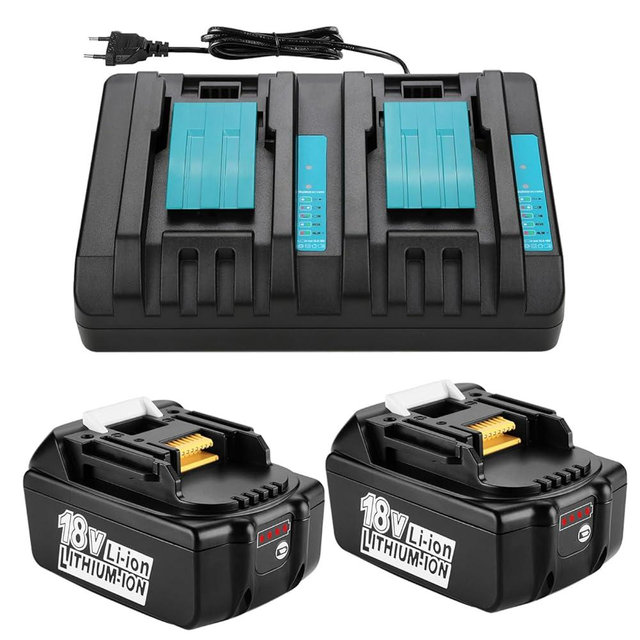 2-Pack 18V 6.0Ah Battery and Charger Combo Replacement for Makita BL1860 BL1850 BL1840 BL1830B Batteries and DC18RD Rapid Charger