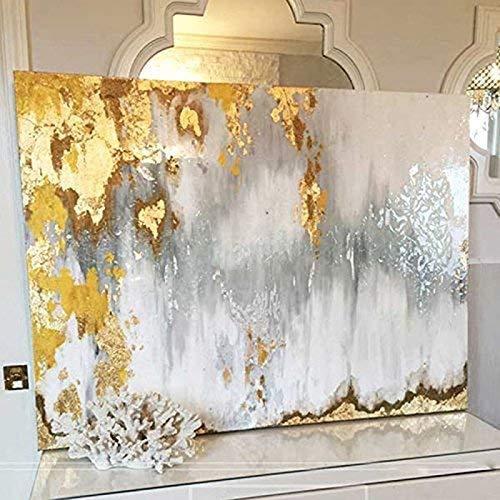 Orlco Art Modern Abstract Oil Painting Hand Painted Wall Art Gold,Gray,White etc 'Buried Treasure '32x48inch with The Stretched