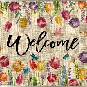 Welcome Tulip Flower Doormat