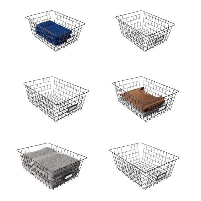 Amazon Basics Wire Storage Baskets for Organizing, Black, Pack of 6