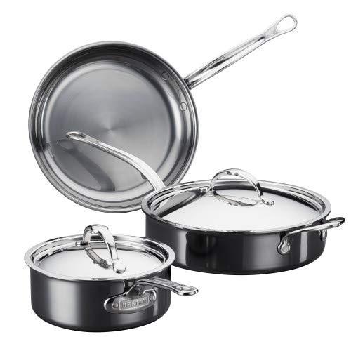 Hestan NanoBond Collection Ultimate Set - Molecular Titanium, Assortment of Pots, Pans & Skillets, Made in Italy, 5-Piece Set, Titanium