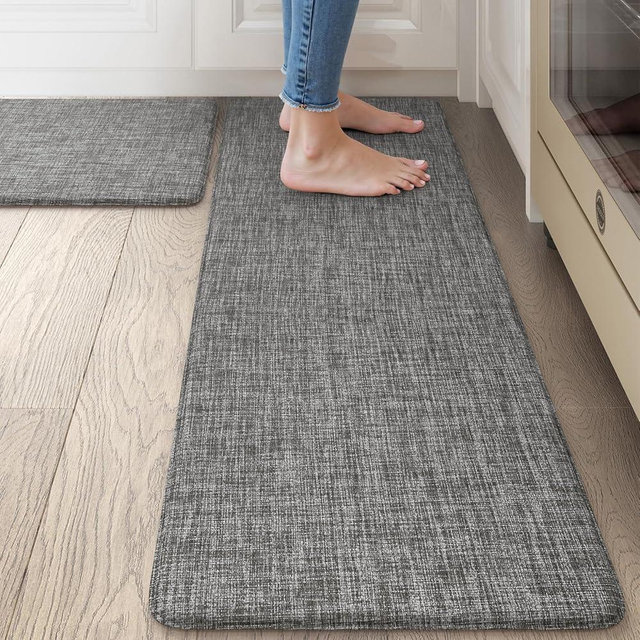 Collive Kitchen Mats for Floor 2PCS, Cushioned Anti Fatigue Mat Waterproof Kitchens Sink Rug Non Slip, Modern Comfort Standing Mat for Desk, Bar, Home Decor, 17"x47"+17"x29", Dark Grey