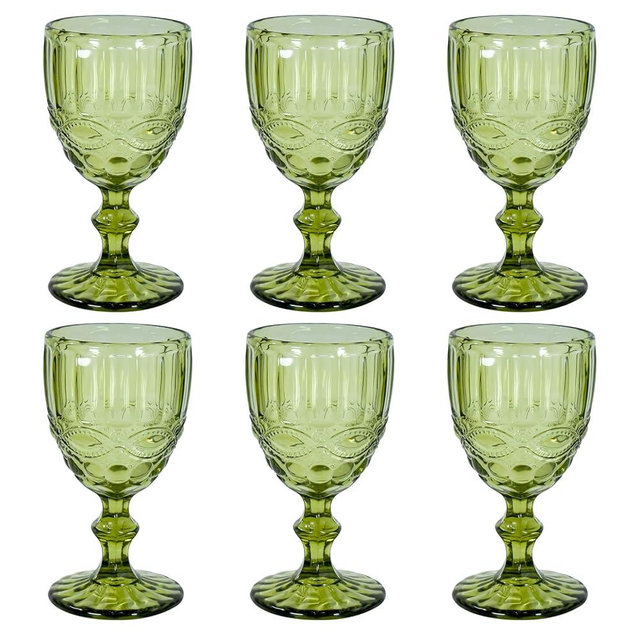 CHLJAR Vintage Wine Glasses Set of 6, 12 OZ Colored Glass Water Goblets, Embossed Floral Decorative Crystal Glass Cups Set, Dishwasher Safe, for Wedding, Party, Red Wine Glass, Bars, Restaurants