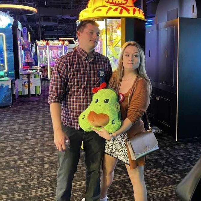 Our first photo together on our double birthday party