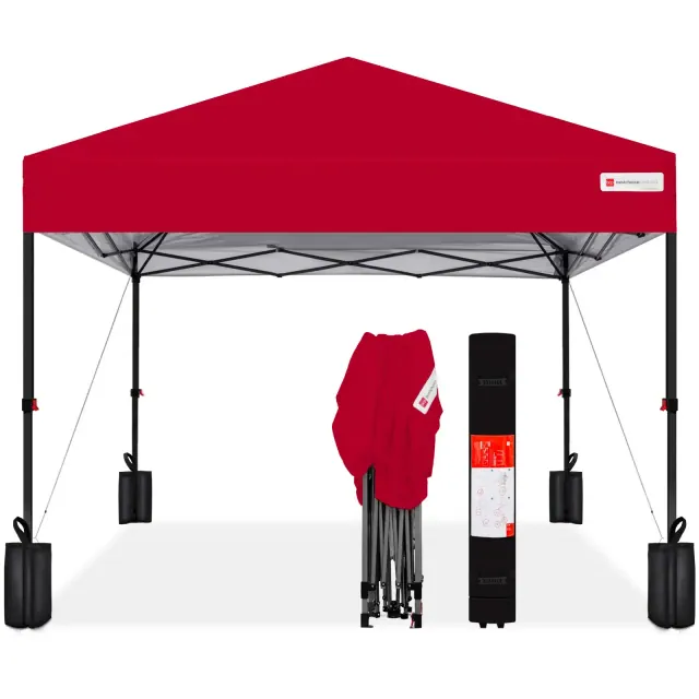 Best Choice Products 10x10ft Easy Setup Pop Up Canopy w/ 1-Button Setup, Wheeled Case, 4 Weight Bags - Red