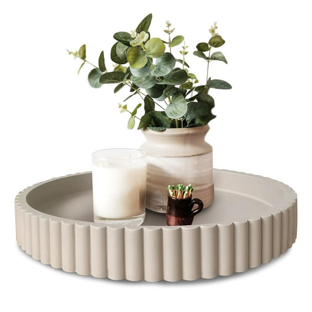 Large Decorative Tray 13" Round for Coffee Table Decor, Modern Gray Centerpiece Decorative Home Table Serving Tray for Living Room, Office, or Dining Room - Durable and Stylish(Gray)