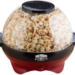 Popcorn Machine - 800W Electric Pop and Stir - 6-Quart Capacity Popcorn Maker with Built-In Stirrer and Serving Bowl by Great Northern Popcorn (Red)
