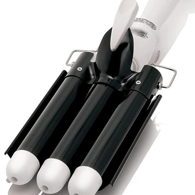 Alure Three Barrel Curling Iron Wand with LCD Temperature Display - 1 Inch Ceramic Tourmaline Triple Barrels, Dual Voltage Crimp (zBlack/White)