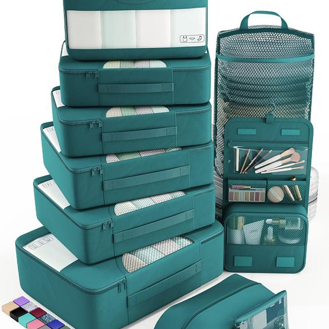 Veken 10 Set Packing Cubes for Travel Essential, Suitcase Organizer Bags in 4 Sizes, Carry-On Luggage Accessories with Large Laundry & Hanging Toiletry Bag, Must-Have for Airplane, Road Trip & Camping