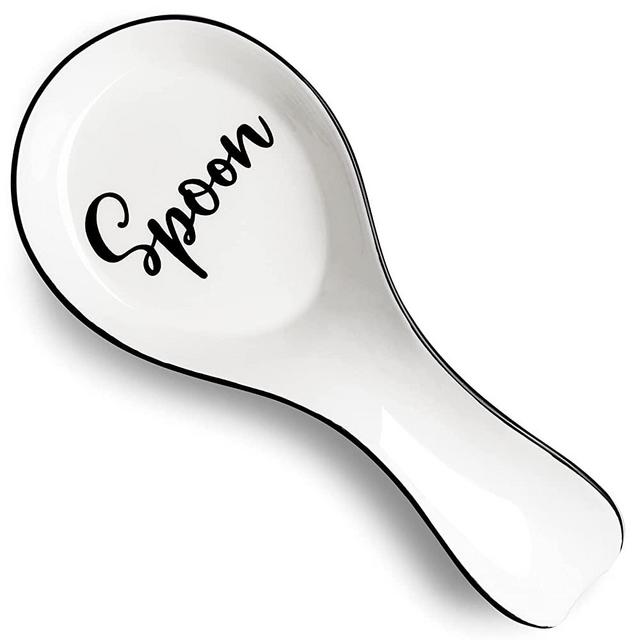 Ceramic Spoon Rest for Stove Top, Farmhouse Spoon Rest for Kitchen Counter, White Spoon Holder Coffee Spoon Rest, Large Utensil Rest for Ladles, Tong, Cute Kitchen Decor, Dishwasher Safe