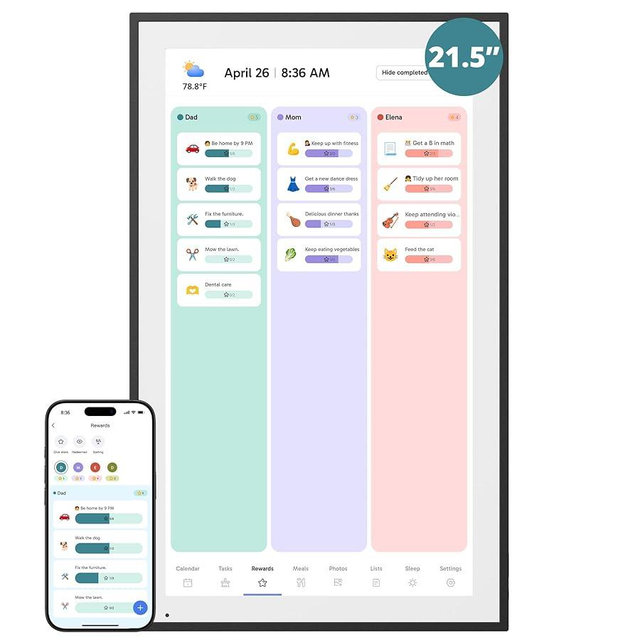 Digital Calendar 21.5 Inch Touch Screen, Electronic Wall Calendar Chore Chart for Family Monthly/Weekly Planner, Interactive Display Smart Calendar for Home Organization, Desk Mount Included - Black
