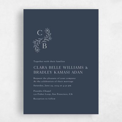 Blue Floral Wedding Invitation - Creston Portrait