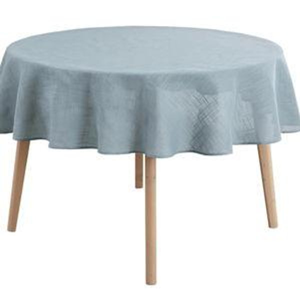 maxmill Lux Faux Linen Tablecloth with Slubby Yarn Textured Weaves Wrinkle Resistant Anti-Shrink Soft Table Cloth for Kitchen Dining Restaurant Tabletop for Event Dinner Round 70 Inch Slate Blue