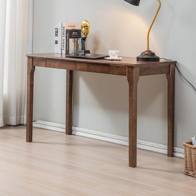 ODCVKRT Solid Wood Desk, Gaming Study Home Office Desks for Work, Student PC Desk for Bedroom, Small Computer Desk for Small Spaces, Easy to Assemble (Walnut Color, 47inch)