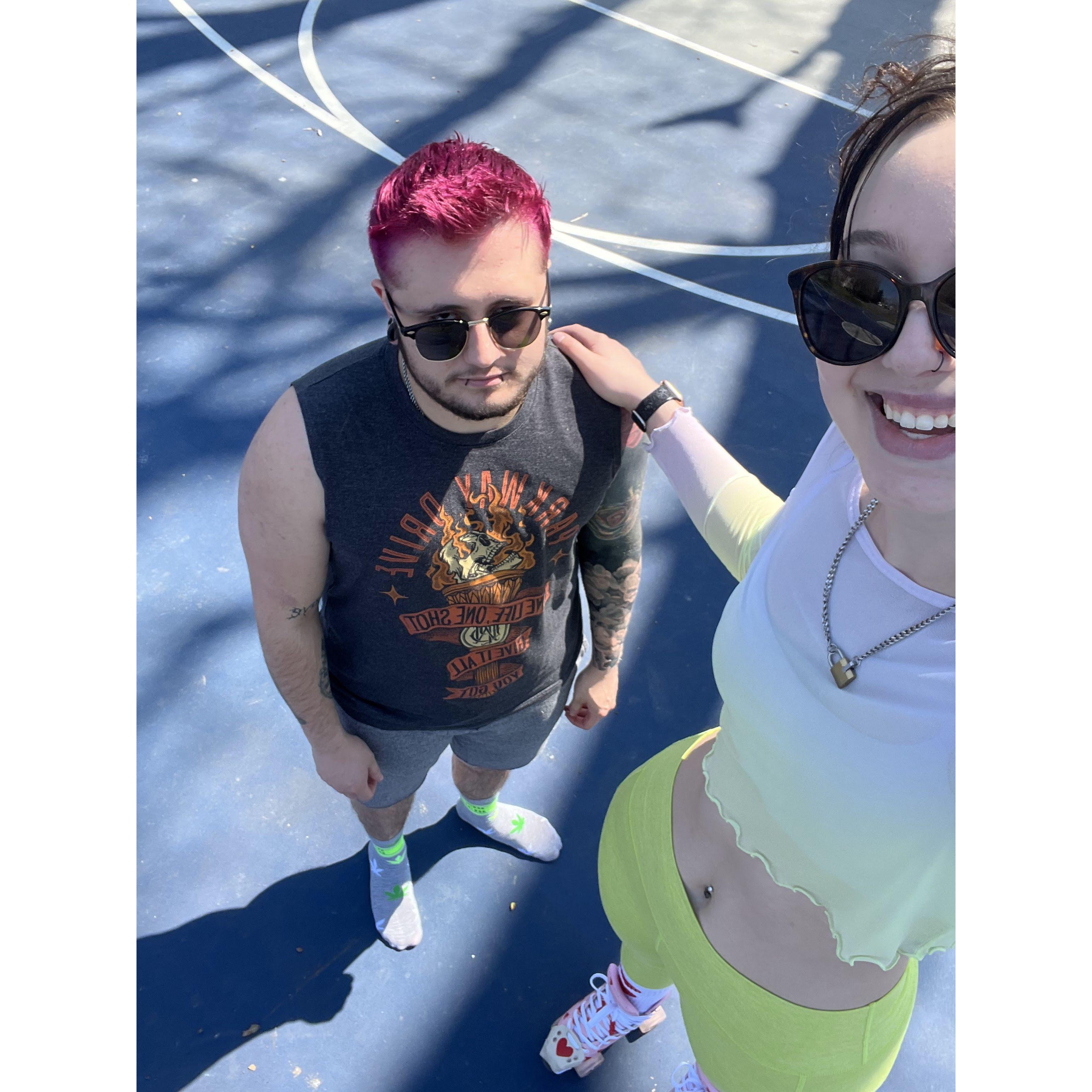 Roller skating has become a favorite hobby of ours, but the height difference with skates is Taylor's favorite part.π