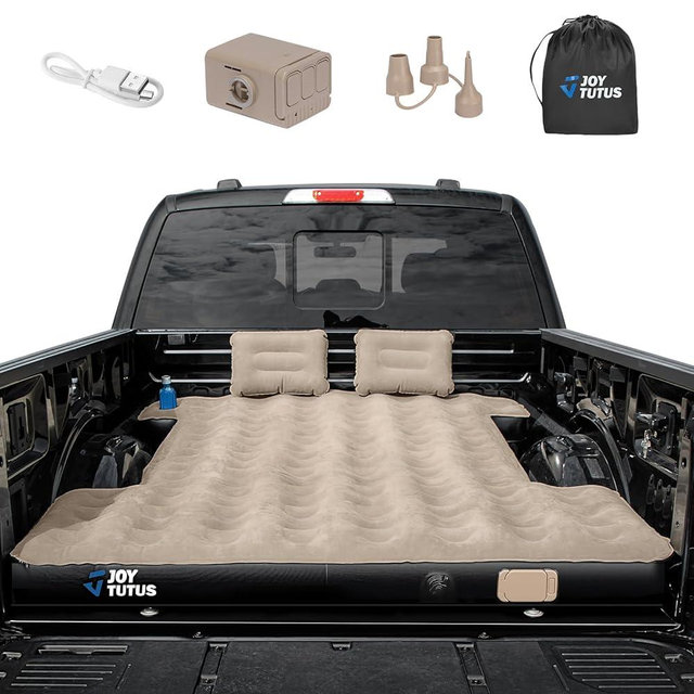JOYTUTUS Truck Bed Air Mattress for 6.4-6.7Ft with Built-in Air Pump, Full Size Inflatable Mattress Short Beds for Outdoor Camping,with Carry Bag&Cup Holder