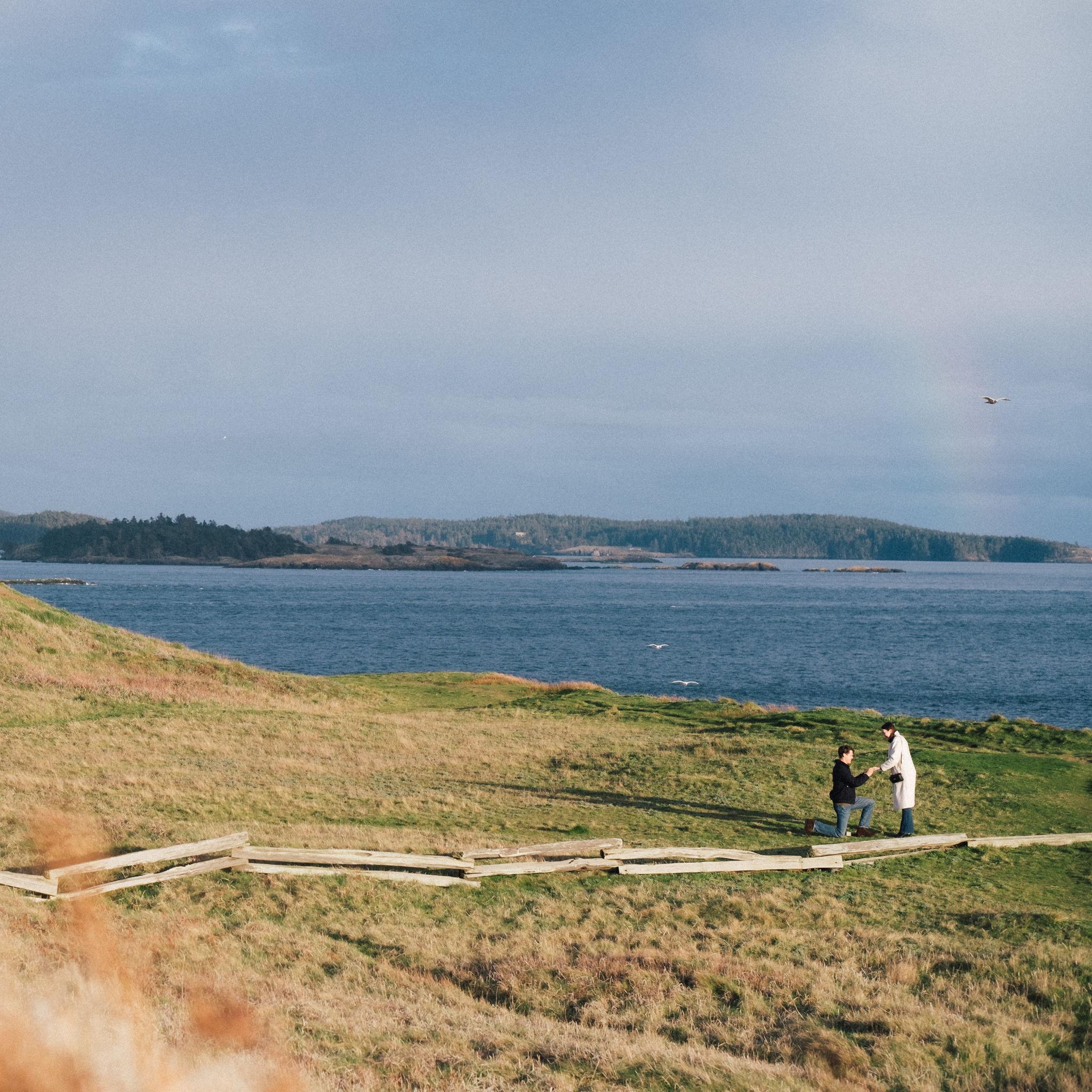 On March 15, 2025, as a rainbow appeared in the sky after off-and-on rain all day, Will asked Caroline to marry him on San Juan Island in Washington. It was the easiest yes ever!