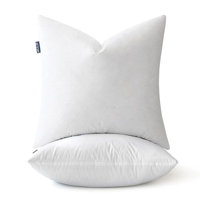 MIULEE 18 x 18 Premiun Goose and Feather Down Throw Pillow Inserts,Set of 2 Soft Fluffy Pillow Inserts Cotton Fabric,Decorative Square Throw Pillows for Sofa Bed Couch Living Room White
